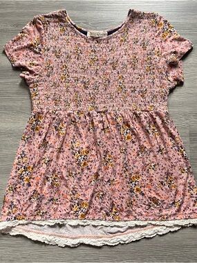 Rewind Pink Floral Smocked Short-Sleeve Tunic